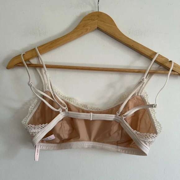 Victoria’s Secret White/Tan Lace Overlay Double Strap Bralette size Medium EUC - Picture 4 of 6